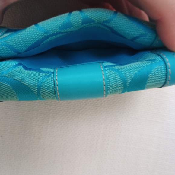 Coach Stunning Aqua Blue Leather & Canvas Compact Wallet - Picture 6 of 11